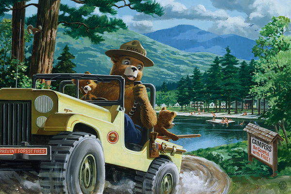Smokey Bear - Leaving in SUV - Lantern Press Postcard