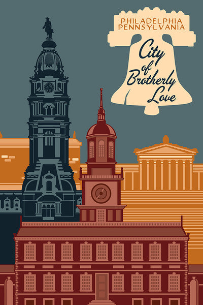 Philadelphia, Pennsylvania - City Vector - City of Brotherly Love - Lantern Press Postcard