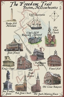 Boston, Massachusetts - The Freedom Trail - Lantern Press Postcard