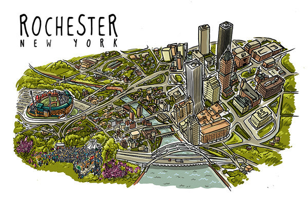 Rochester, New York - Line Drawing - Lantern Press Postcard