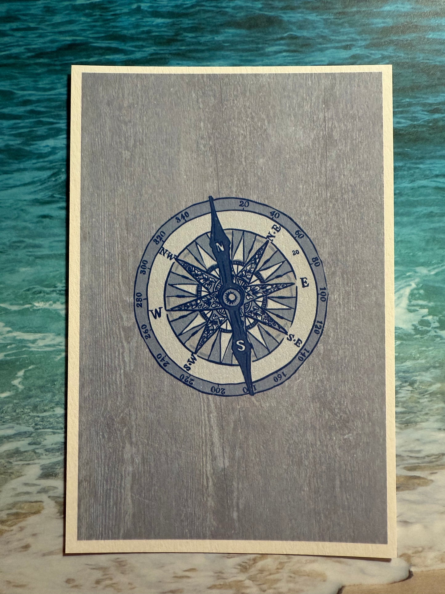 Compass - Blue - Coastal Icon - Contou - Lantern Press Postcard