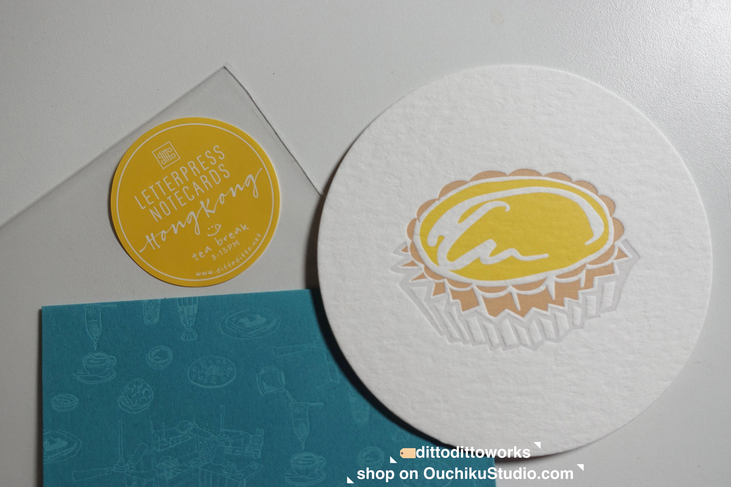 Letterpress Food Notecard - egg tart notecard - Ditto Ditto