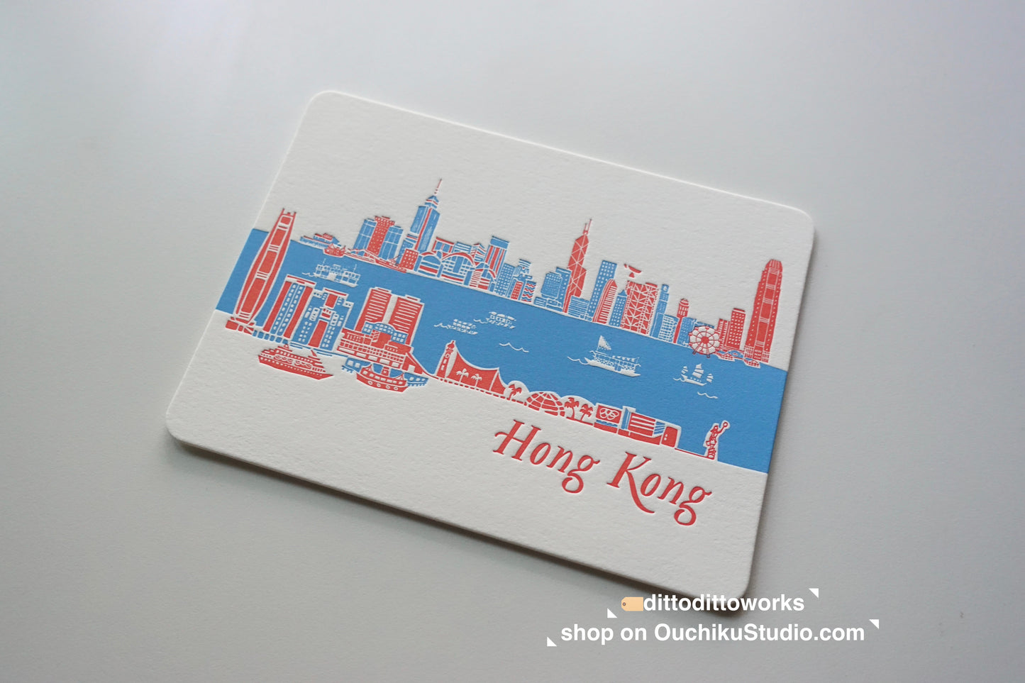 Hong Kong Skyline (Day) - Letterpress Travel Postcard - Ditto Ditto