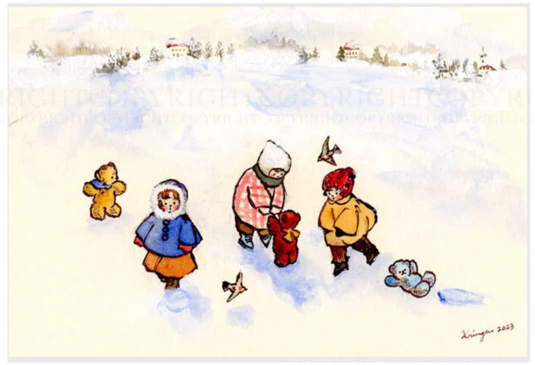 Three Kids skating - Krimgen postcard