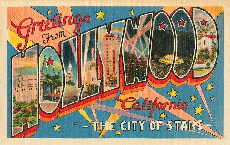 Greetings from Hollywood, California - Vintage Image, Found Image Postcard