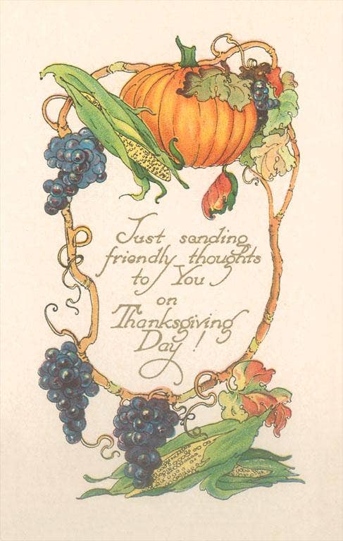 Friendly Thanksgiving Thoughts - Vintage Image, Found Image Postcard