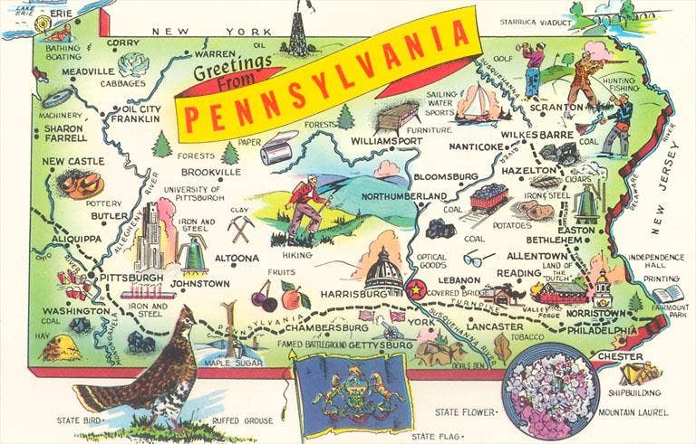 Map of Pennsylvania - Found Image postcard