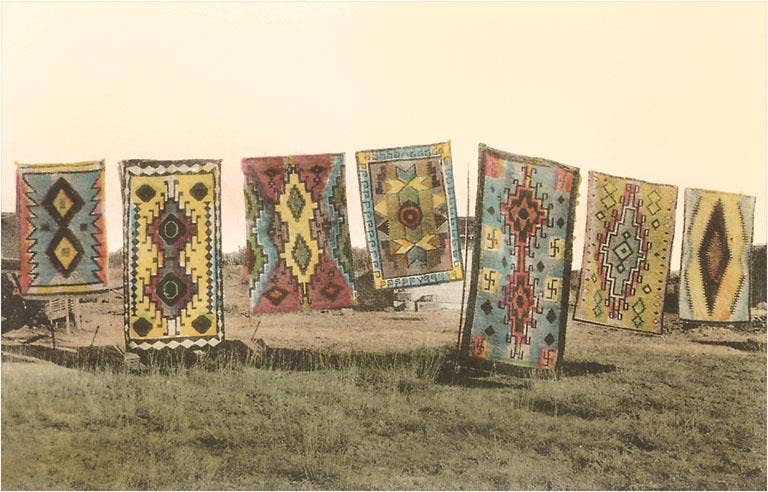 Navajo Blankets on Display - Found Image postcard