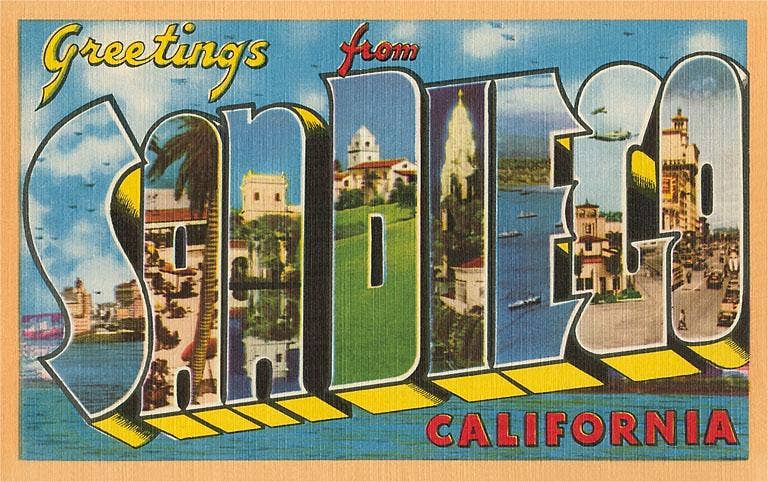 Greetings from San Diego, California - Vintage Image, Found Image Postcard