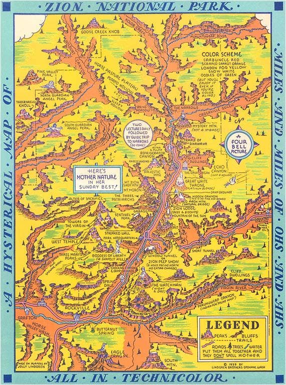 Zion National Park Map - Found Image postcard