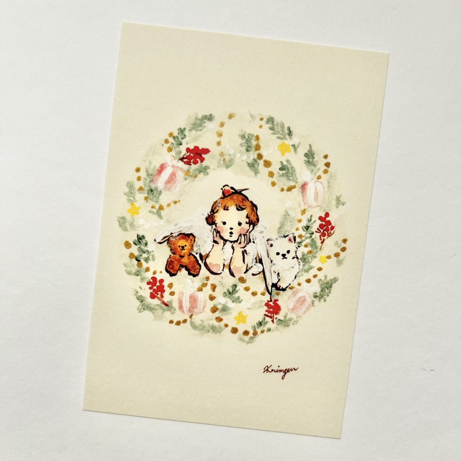 Wreath(Teddy Bear and Cat) - Krimgen postcard