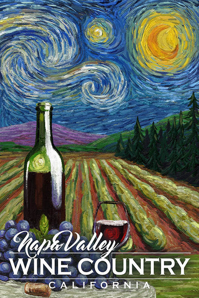 Napa Valley Wine Country, California - Vineyard - Starry Night - Lantern Press Postcard