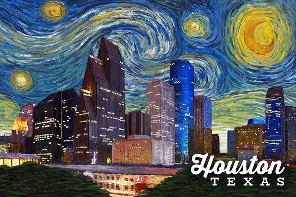 Houston, Texas - Starry Night Series - Lantern Press Postcard