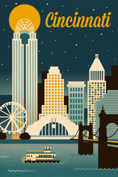 Cincinnati, Ohio - Retro Skyline Classic Series - Lantern Press Postcard