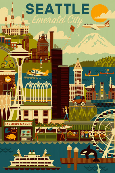 Seattle, Washington - Geometric - Lantern Press Postcard