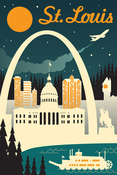 St. Louis, Missouri - Retro Skyline - Lantern Press Postcard