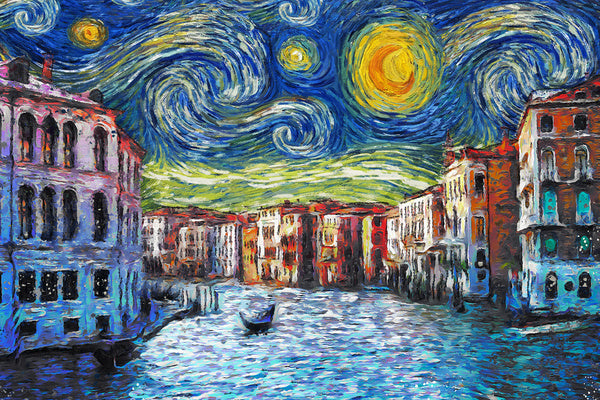 Venice, Italy - Starry Night - Van Gogh - Lantern Press Postcard