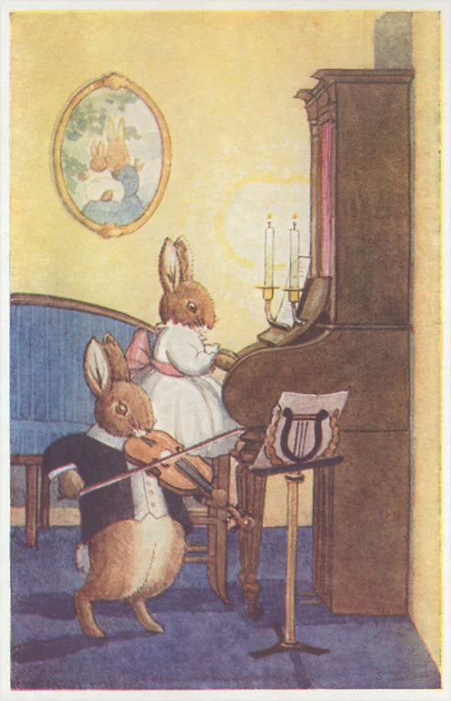 Rabbit Duet - Vintage Image - Found Image postcard