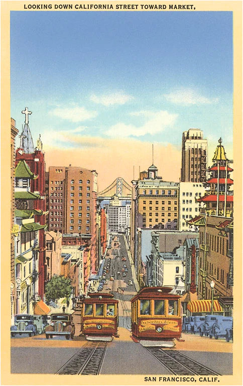 California Street, Cable Cars, San Francisco, California - Vintage Image - Found Image Postcard
