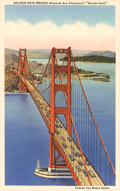 Golden San Gate Studio Bridge, Francisco, Found California – - - Image Ouchiku Vintage