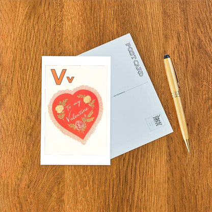 V is for Valentine - Found Image postcard