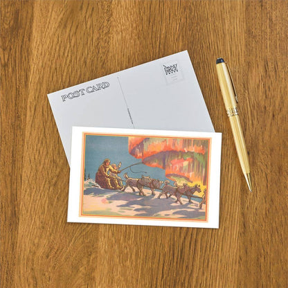 Sled Dogs and Aurora Borealis - Found Image postcard
