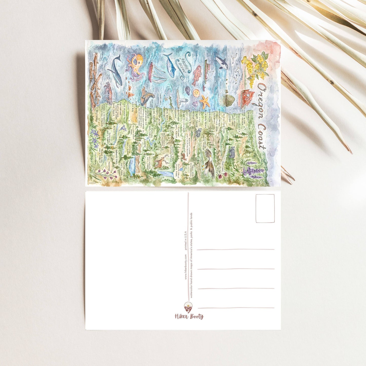 Oregon Coast Map - Hiker Booty Postcard