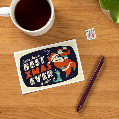 Santa on Television, Retro Christmas - Lantern Press Postcard