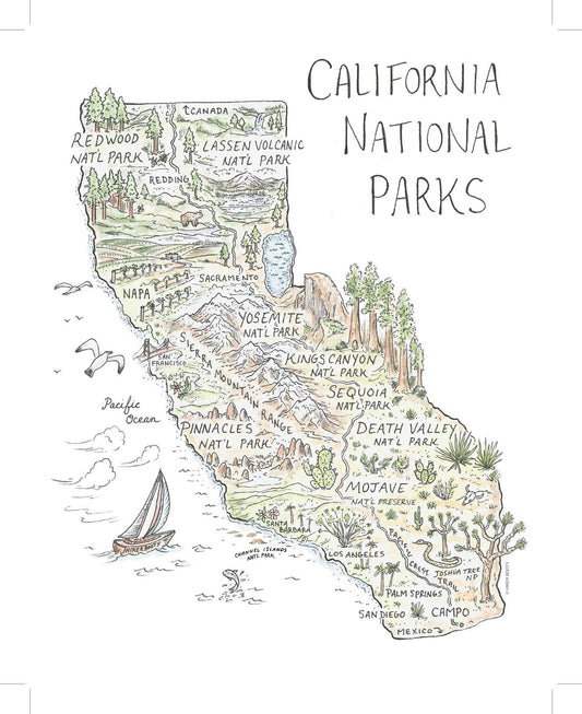 California National Parks Map - Hiker Booty postcard