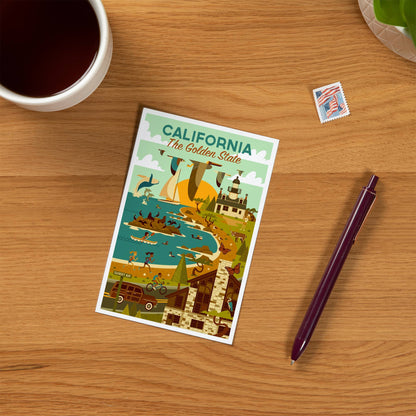 California, The Golden State, Geometric - Lantern Press Postcard