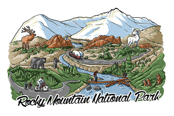 Rocky Mountain National Park, Colorado - Line Drawing - Lantern Press Postcard