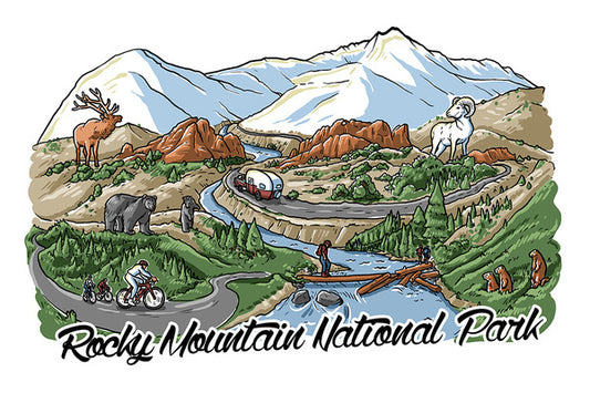 Rocky Mountain National Park, Colorado - Line Drawing - Lantern Press Postcard