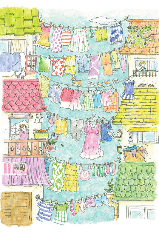 House Connected by Laundry - Mina Kawai Postcard