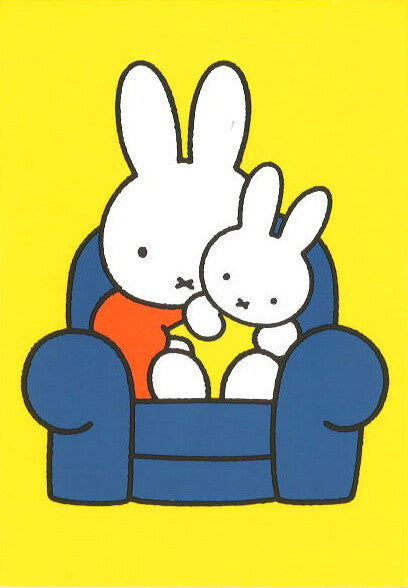 Parent and child sitting on sofa - Miffy Postcard