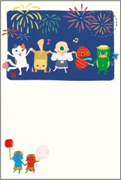 Japanese Monsters Obake and Fireworks - Uzura Fujinami Postcard