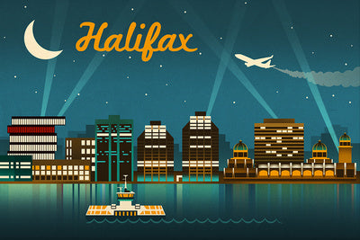 Halifax, Nova Scotia, Canada - Retro Skyline - Lantern Press Postcard