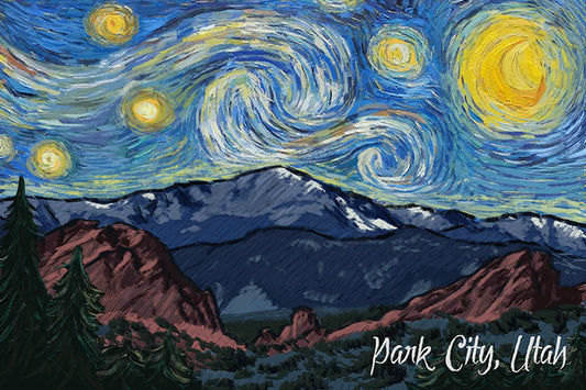 Park City, Utah - Mountain Peak - Starry Night - Lantern Press Postcard