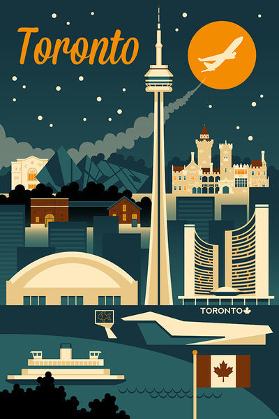 Toronto, Canada - Retro Skyline - Lantern Press Postcard