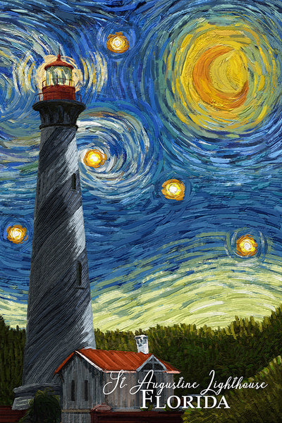 St. Augustine, Florida - Lighthouse - Starry Night - Lantern Press Postcard