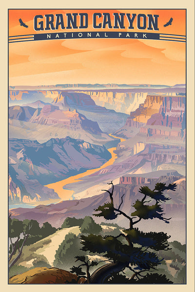 Grand Canyon National Park, Arizona - Desert View - Lithograph National Park Series - Lantern Press Postcard