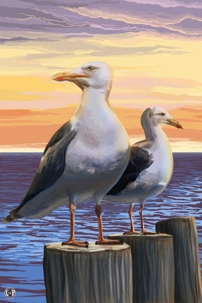 Seagulls on Piers - Lantern Press Postcard
