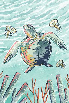 Graphic Pastel - Sea Turtle - Lantern Press Postcard
