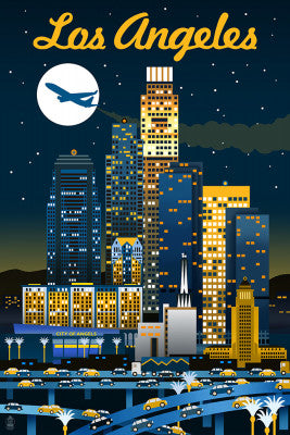 Los Angeles - Retro Skyline Series - Lantern Press Postcard