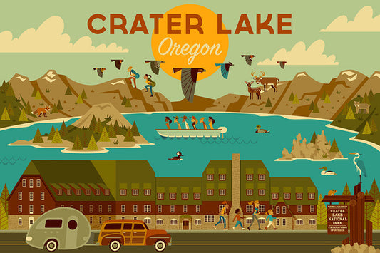 Crater Lake National Park, Oregon - Geometric - Lantern Press Postcard