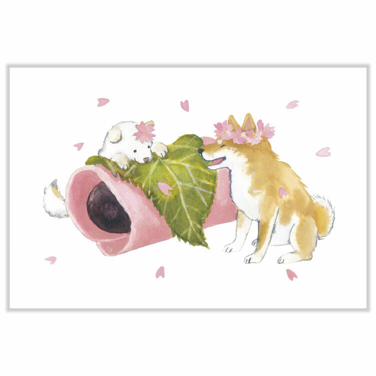 Shiba Inu and Sakura Mochi - Natsuka Murata Postcard