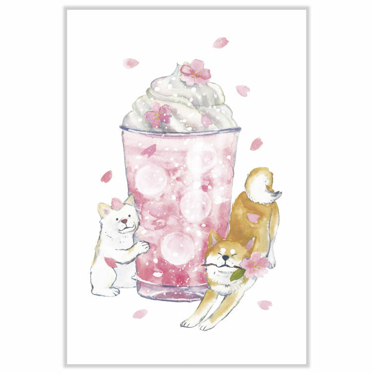 Shiba Inu and Sakura Latte - Natsuka Murata Postcard