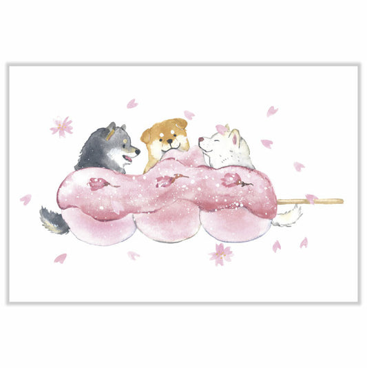 Shiba Inu and Sakura Dango - Natsuka Murata Postcard