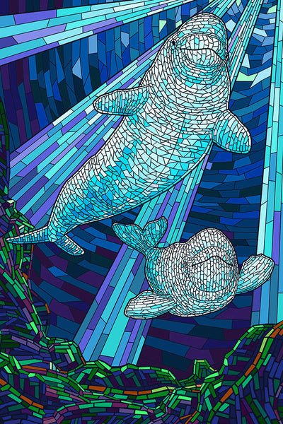 Beluga Whale - Mosaic - Lantern Press Postcard
