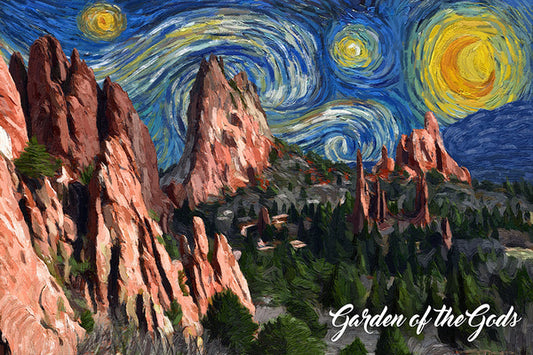 Colorado Springs, Colorado - Garden of the Gods - Starry Night - Lantern Press Postcard