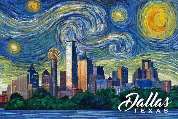 Dallas, Texas - Starry Night City Series - Lantern Press Postcard